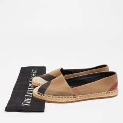 Burberry Beige Hodgeson Check Canvas Slip On Espadrilles Size 36