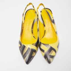 Pre Owned Burberry Yellow/Black Printed Leather Morson Slingback Pumps Size 36.5