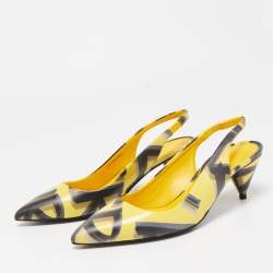 Pre Owned Burberry Yellow/Black Printed Leather Morson Slingback Pumps Size 36.5