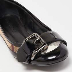 Pre Owned Burberry Black/Brown Canvas and Patent Ballet Flats Size 38