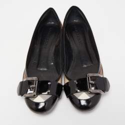 Pre Owned Burberry Black/Brown Canvas and Patent Ballet Flats Size 38