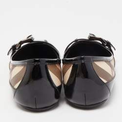 Pre Owned Burberry Black/Brown Canvas and Patent Ballet Flats Size 38