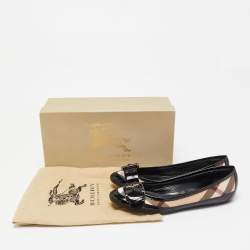 Pre Owned Burberry Black/Brown Canvas and Patent Ballet Flats Size 38