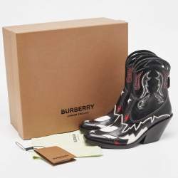 Pre Owned Burberry Multicolor Leather Cowboy Boots Size 38.5
