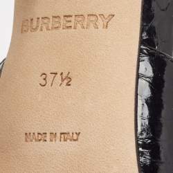 Pre Owned Burberry Black Snakeskin Leather Welton T Strap Ankle Wrap Pumps Size 37.5