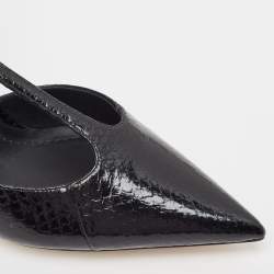 Pre Owned Burberry Black Snakeskin Leather Welton T Strap Ankle Wrap Pumps Size 37.5