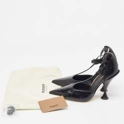 Pre Owned Burberry Black Snakeskin Leather Welton T Strap Ankle Wrap Pumps Size 37.5