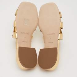 Pre Owned Burberry Gold Leather Flat Slides Size 37