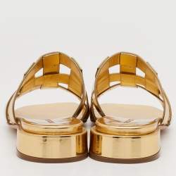 Pre Owned Burberry Gold Leather Flat Slides Size 37