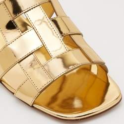 Pre Owned Burberry Gold Leather Flat Slides Size 37