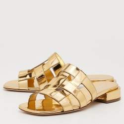 Pre Owned Burberry Gold Leather Flat Slides Size 37