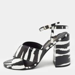 Burberry Black/White Leather Castlebar Ankle Strap Sandals Size 39