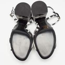 Burberry Black/White Leather Castlebar Ankle Strap Sandals Size 39