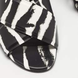 Burberry Black/White Leather Castlebar Ankle Strap Sandals Size 39