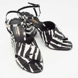 Burberry Black/White Leather Castlebar Ankle Strap Sandals Size 39