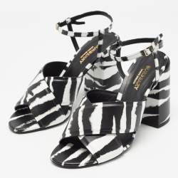 Burberry Black/White Leather Castlebar Ankle Strap Sandals Size 39