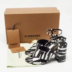 Burberry Black/White Leather Castlebar Ankle Strap Sandals Size 39