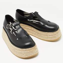 Pre Owned Burberry Black Leather Aldwych Platform Espadrille Flats Size 39