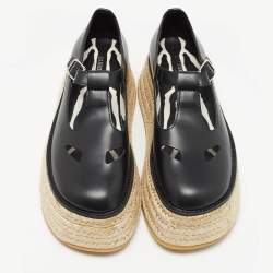 Pre Owned Burberry Black Leather Aldwych Platform Espadrille Flats Size 39