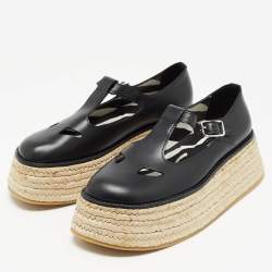 Pre Owned Burberry Black Leather Aldwych Platform Espadrille Flats Size 39