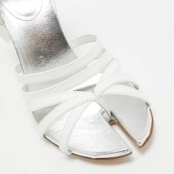 Burberry Grey/White Leather Block Heel Ankle Strap Sandals Size 39