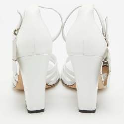 Burberry Grey/White Leather Block Heel Ankle Strap Sandals Size 39
