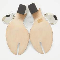 Burberry Grey/White Leather Block Heel Ankle Strap Sandals Size 39