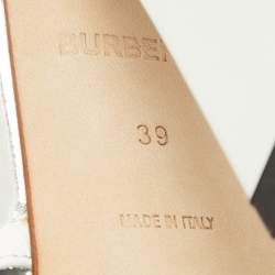 Burberry Grey/White Leather Block Heel Ankle Strap Sandals Size 39