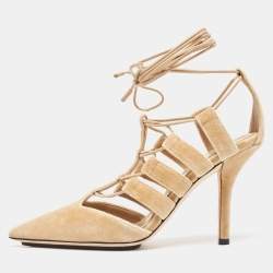 Burberry Beige Velvet Pointed Toe Strappy Pumps Size  37