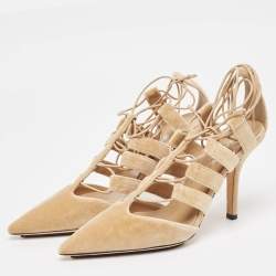 Burberry Beige Velvet Pointed Toe Strappy Pumps Size  37