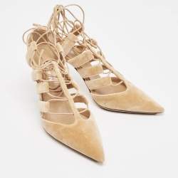 Burberry Beige Velvet Pointed Toe Strappy Pumps Size  37