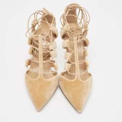 Burberry Beige Velvet Pointed Toe Strappy Pumps Size  37