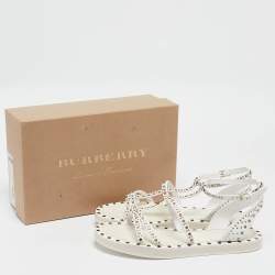 Burberry White Leather Studded Hansel Flat Sandals Size 39.5