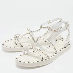 Burberry White Leather Studded Hansel Flat Sandals Size 39.5