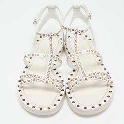 Burberry White Leather Studded Hansel Flat Sandals Size 39.5