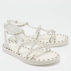 Burberry White Leather Studded Hansel Flat Sandals Size 39.5