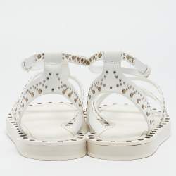 Burberry White Leather Studded Hansel Flat Sandals Size 39.5