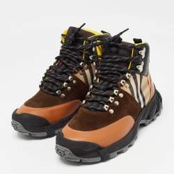 Burberry Multicolor Leather and Suede Tor Hiking Boots Size 36.5