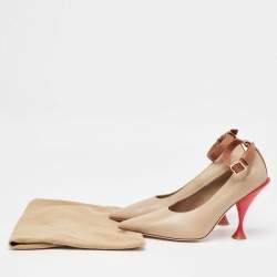 Pre Owned Burberry Brown Textured Leather Ankle Strap Pumps Size 40