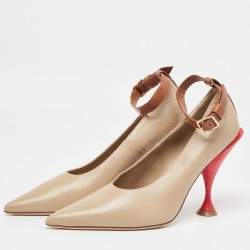 Pre Owned Burberry Brown Textured Leather Ankle Strap Pumps Size 40