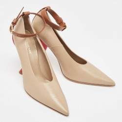 Pre Owned Burberry Brown Textured Leather Ankle Strap Pumps Size 40