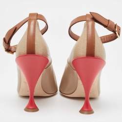 Pre Owned Burberry Brown Textured Leather Ankle Strap Pumps Size 40