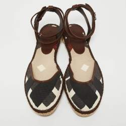 Burberry Tricolor Printed Canvas and Leather Ankle Strap Espadrille Flats Size 40
