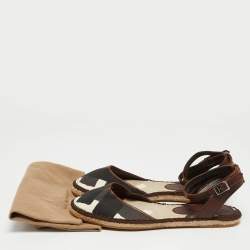 Burberry Tricolor Printed Canvas and Leather Ankle Strap Espadrille Flats Size 40