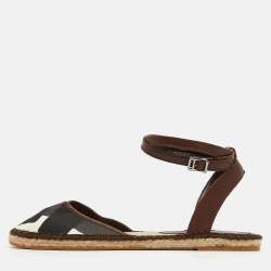 Burberry Tricolor Printed Canvas and Leather Ankle Strap Espadrille Flats Size 40