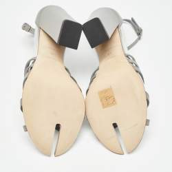 Burberry Grey Leather Hove Ankle Strap Sandals Size 39