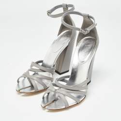 Burberry Grey Leather Hove Ankle Strap Sandals Size 39