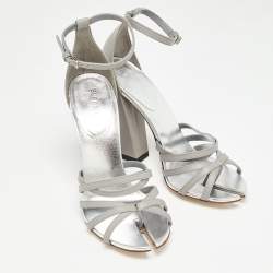 Burberry Grey Leather Hove Ankle Strap Sandals Size 39