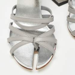 Burberry Grey Leather Hove Ankle Strap Sandals Size 39