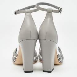 Burberry Grey Leather Hove Ankle Strap Sandals Size 39